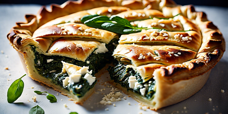 Пышный и ароматный греческий пирог с фетой и шпинатом